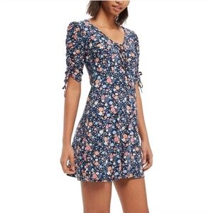 Topshop Mini Dress Womens 4 Retro Y2K Babydoll Feminine Floral Tie Sleeve Party